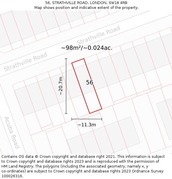 56, STRATHVILLE ROAD, LONDON, SW18 4RB: Plot and title map