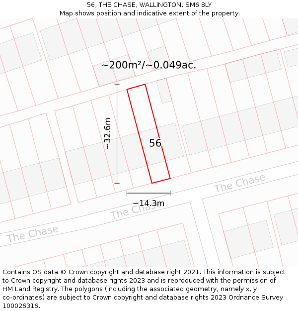 56, THE CHASE, WALLINGTON, SM6 8LY: Plot and title map