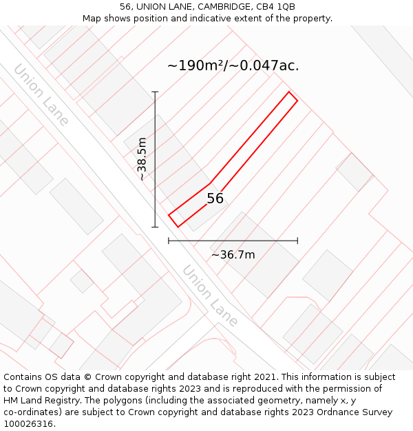 56, UNION LANE, CAMBRIDGE, CB4 1QB: Plot and title map