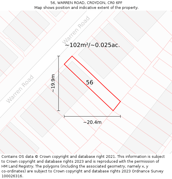 56, WARREN ROAD, CROYDON, CR0 6PF: Plot and title map