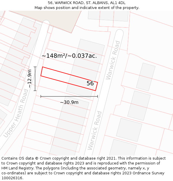 56, WARWICK ROAD, ST ALBANS, AL1 4DL: Plot and title map