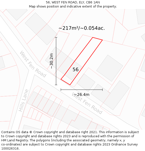 56, WEST FEN ROAD, ELY, CB6 1AN: Plot and title map