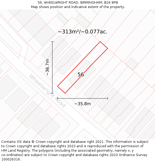 56, WHEELWRIGHT ROAD, BIRMINGHAM, B24 8PB: Plot and title map