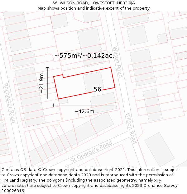 56, WILSON ROAD, LOWESTOFT, NR33 0JA: Plot and title map