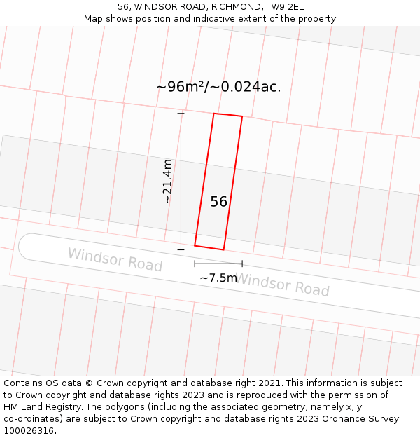 56, WINDSOR ROAD, RICHMOND, TW9 2EL: Plot and title map