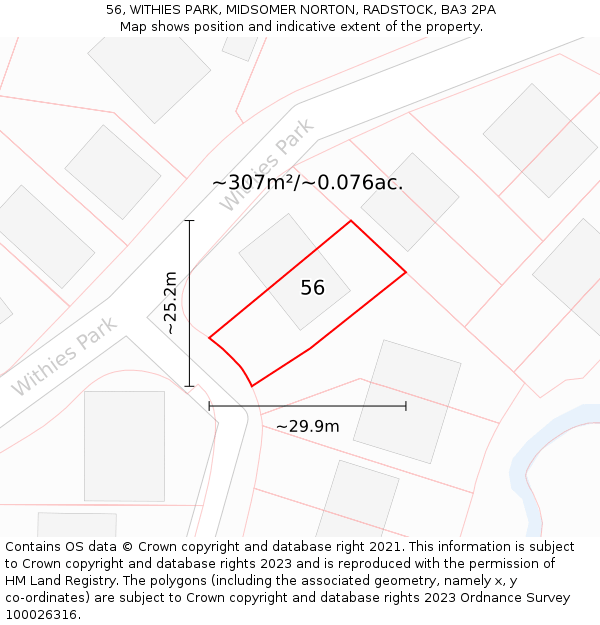 56, WITHIES PARK, MIDSOMER NORTON, RADSTOCK, BA3 2PA: Plot and title map