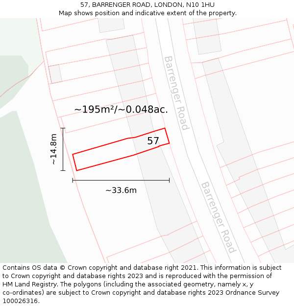 57, BARRENGER ROAD, LONDON, N10 1HU: Plot and title map