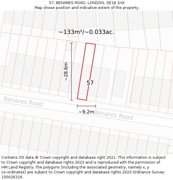 57, BENARES ROAD, LONDON, SE18 1HX: Plot and title map