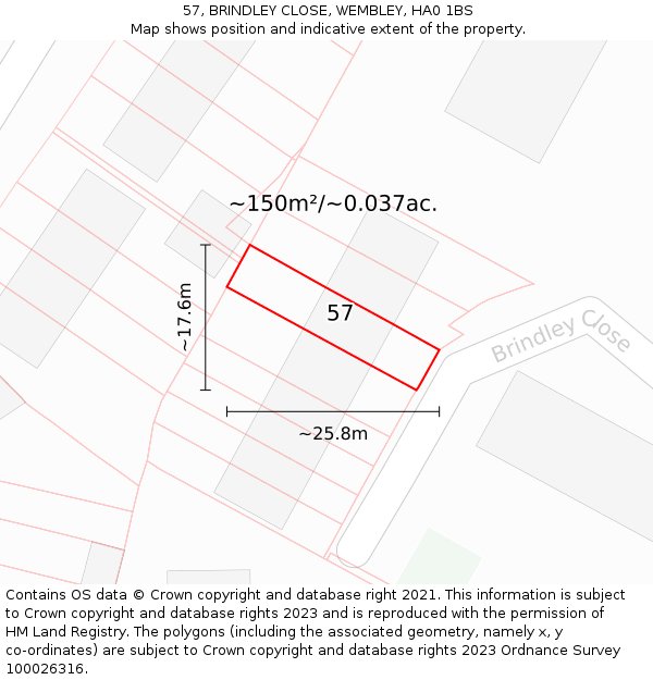 57, BRINDLEY CLOSE, WEMBLEY, HA0 1BS: Plot and title map