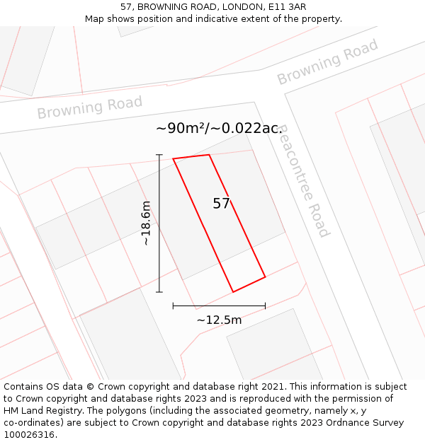 57, BROWNING ROAD, LONDON, E11 3AR: Plot and title map