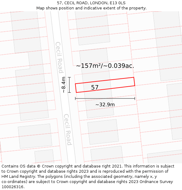 57, CECIL ROAD, LONDON, E13 0LS: Plot and title map