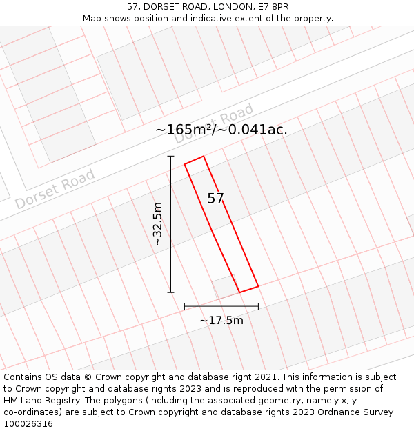 57, DORSET ROAD, LONDON, E7 8PR: Plot and title map