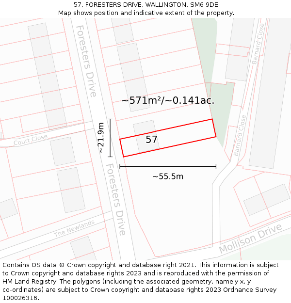 57, FORESTERS DRIVE, WALLINGTON, SM6 9DE: Plot and title map