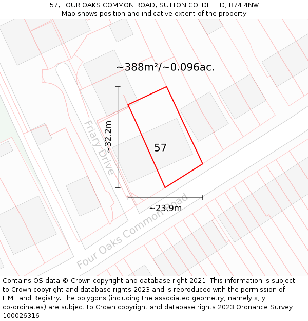 57, FOUR OAKS COMMON ROAD, SUTTON COLDFIELD, B74 4NW: Plot and title map
