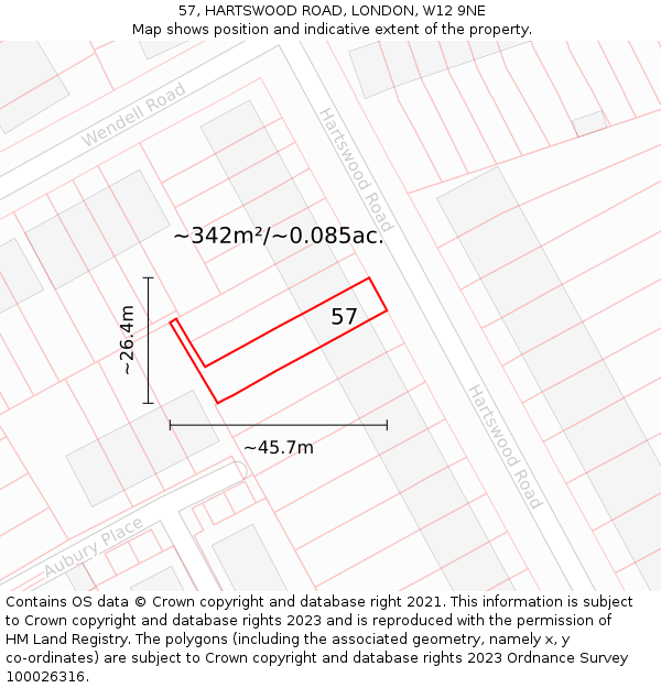 57, HARTSWOOD ROAD, LONDON, W12 9NE: Plot and title map