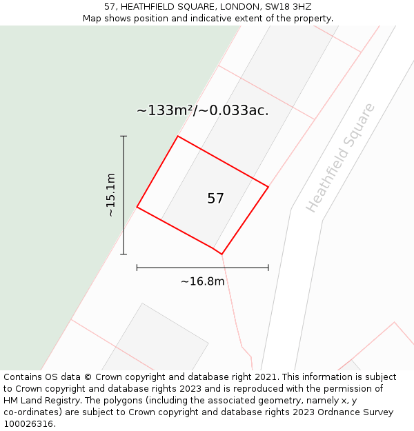 57, HEATHFIELD SQUARE, LONDON, SW18 3HZ: Plot and title map
