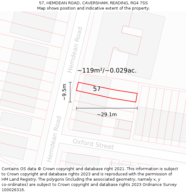 57, HEMDEAN ROAD, CAVERSHAM, READING, RG4 7SS: Plot and title map