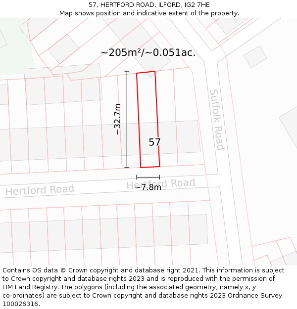 57, HERTFORD ROAD, ILFORD, IG2 7HE: Plot and title map