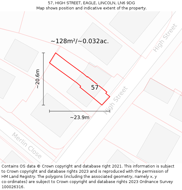 57, HIGH STREET, EAGLE, LINCOLN, LN6 9DG: Plot and title map