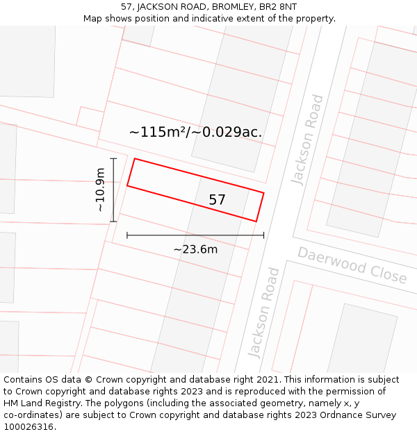 57, JACKSON ROAD, BROMLEY, BR2 8NT: Plot and title map
