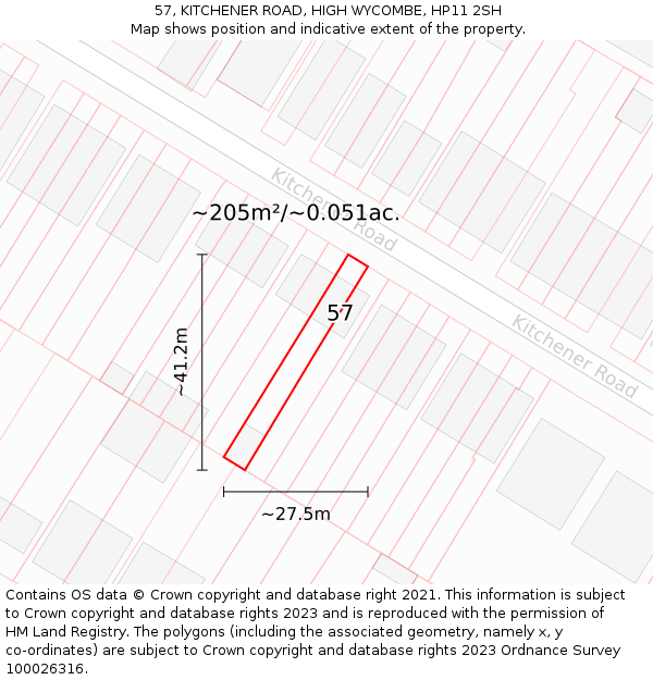 57, KITCHENER ROAD, HIGH WYCOMBE, HP11 2SH: Plot and title map