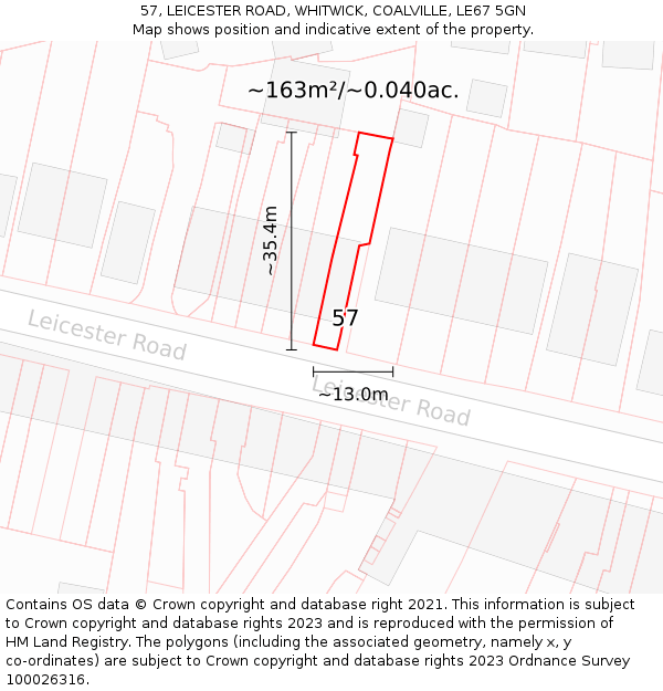 57, LEICESTER ROAD, WHITWICK, COALVILLE, LE67 5GN: Plot and title map