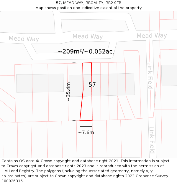 57, MEAD WAY, BROMLEY, BR2 9ER: Plot and title map