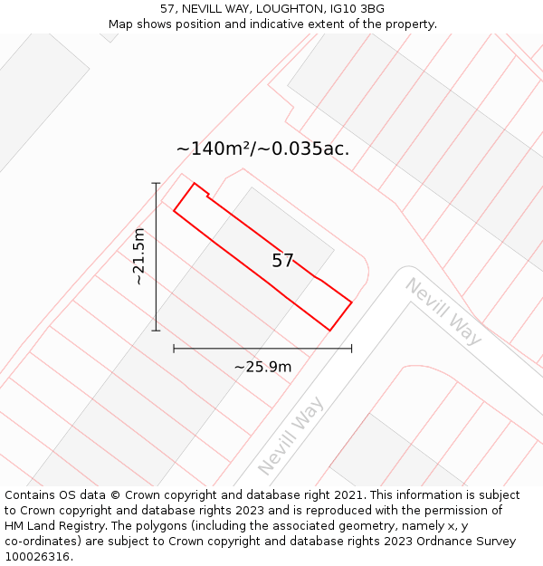 57, NEVILL WAY, LOUGHTON, IG10 3BG: Plot and title map