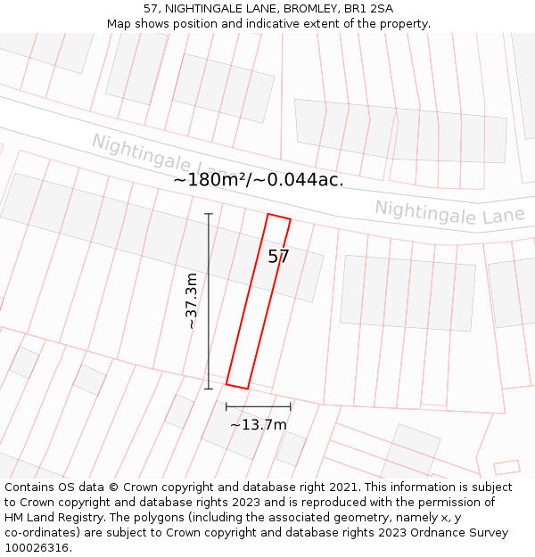 57, NIGHTINGALE LANE, BROMLEY, BR1 2SA: Plot and title map