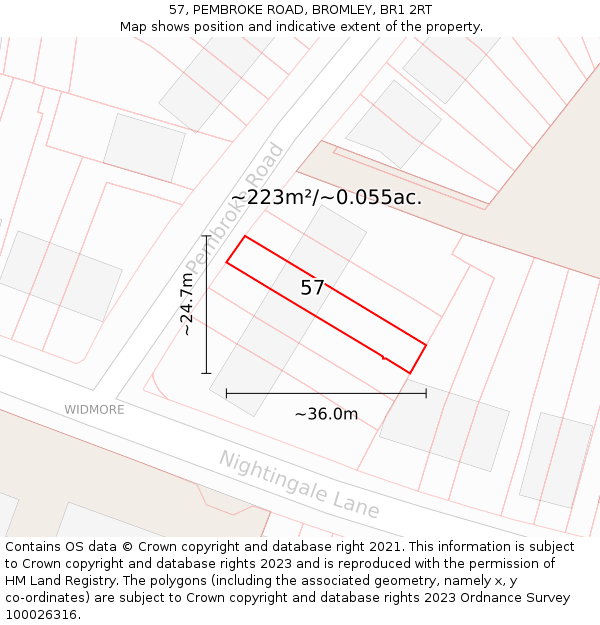 57, PEMBROKE ROAD, BROMLEY, BR1 2RT: Plot and title map