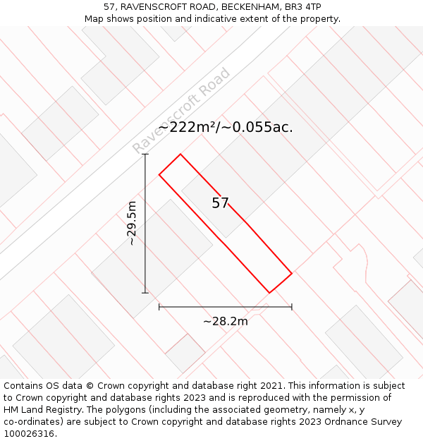 57, RAVENSCROFT ROAD, BECKENHAM, BR3 4TP: Plot and title map