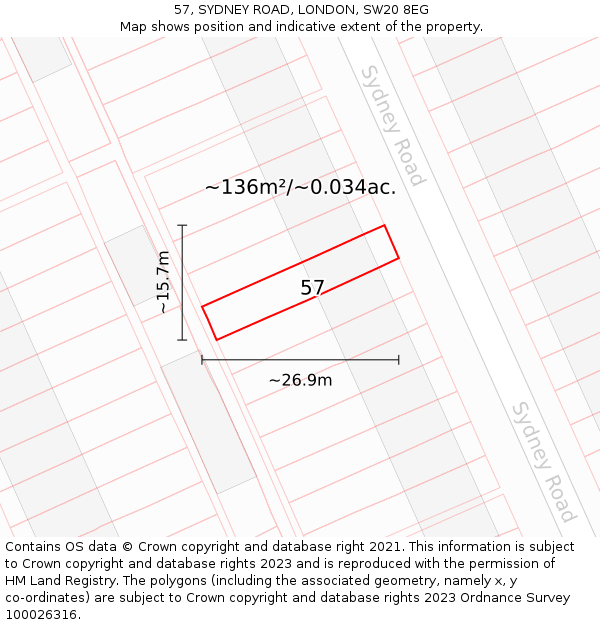 57, SYDNEY ROAD, LONDON, SW20 8EG: Plot and title map