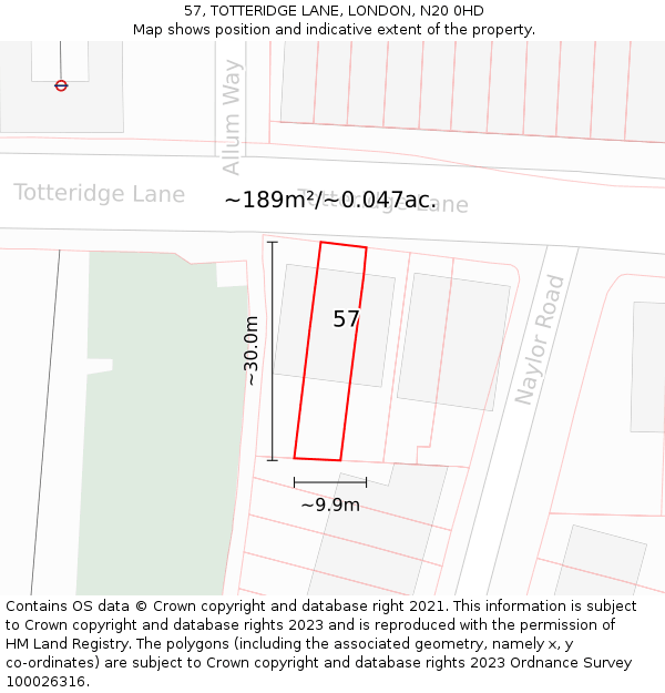 57, TOTTERIDGE LANE, LONDON, N20 0HD: Plot and title map