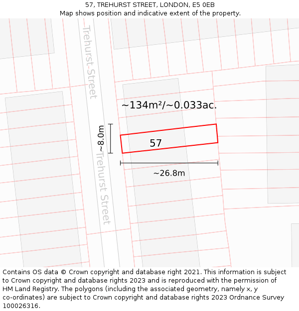 57, TREHURST STREET, LONDON, E5 0EB: Plot and title map