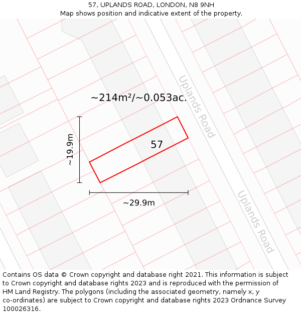 57, UPLANDS ROAD, LONDON, N8 9NH: Plot and title map