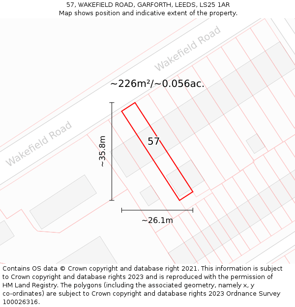 57, WAKEFIELD ROAD, GARFORTH, LEEDS, LS25 1AR: Plot and title map