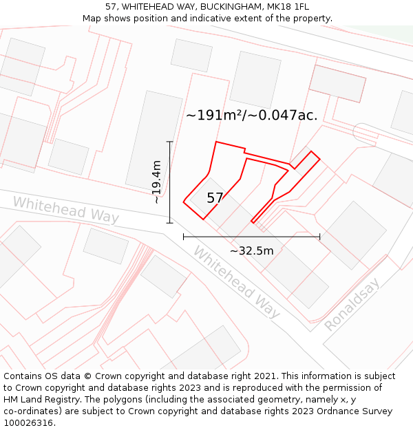 57, WHITEHEAD WAY, BUCKINGHAM, MK18 1FL: Plot and title map