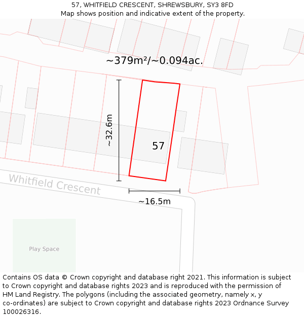 57, WHITFIELD CRESCENT, SHREWSBURY, SY3 8FD: Plot and title map