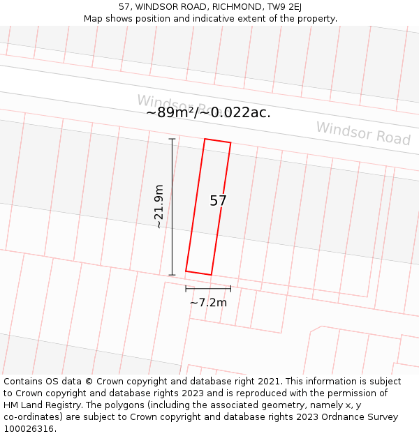 57, WINDSOR ROAD, RICHMOND, TW9 2EJ: Plot and title map