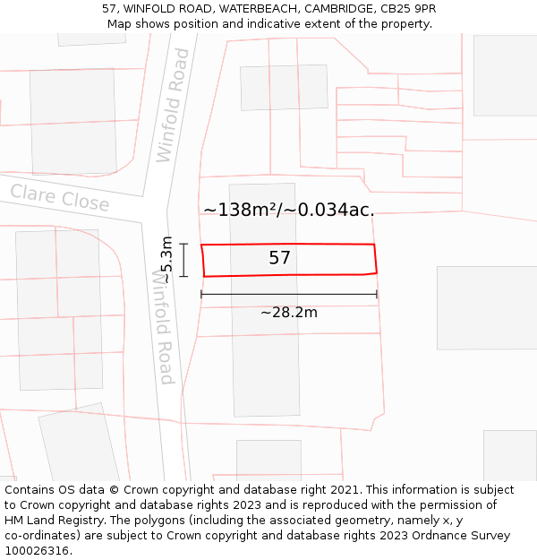 57, WINFOLD ROAD, WATERBEACH, CAMBRIDGE, CB25 9PR: Plot and title map