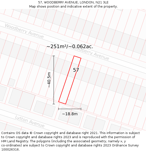 57, WOODBERRY AVENUE, LONDON, N21 3LE: Plot and title map