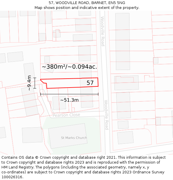 57, WOODVILLE ROAD, BARNET, EN5 5NG: Plot and title map