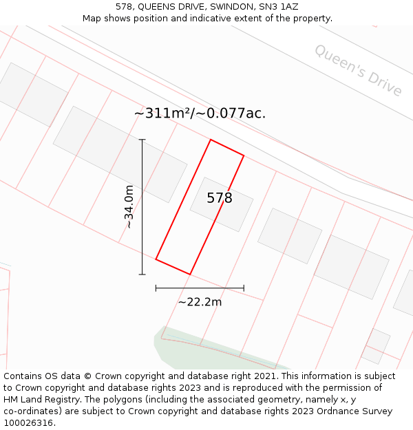 578, QUEENS DRIVE, SWINDON, SN3 1AZ: Plot and title map