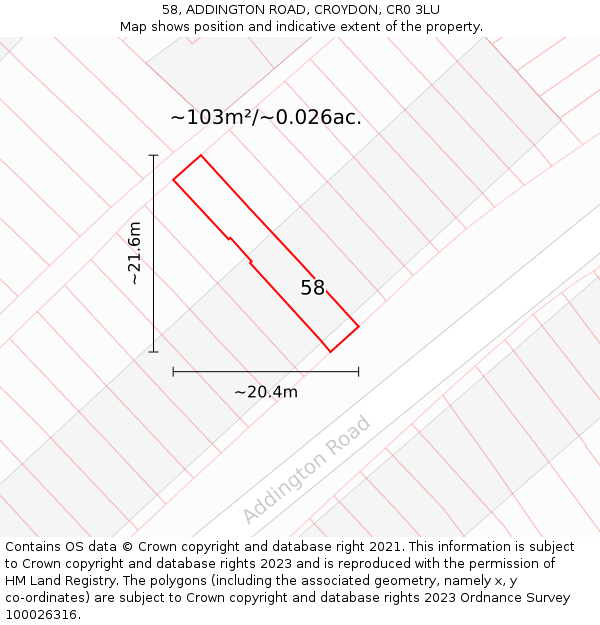 58, ADDINGTON ROAD, CROYDON, CR0 3LU: Plot and title map