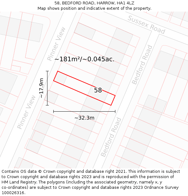 58, BEDFORD ROAD, HARROW, HA1 4LZ: Plot and title map