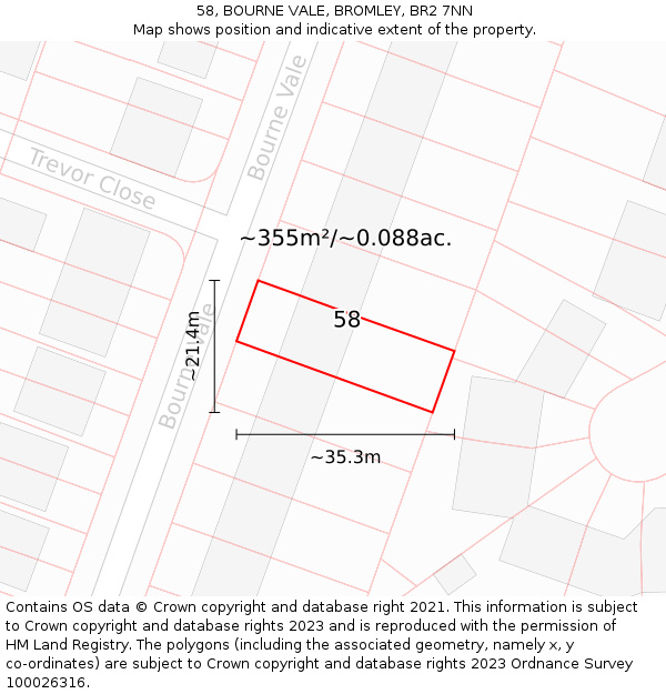 58, BOURNE VALE, BROMLEY, BR2 7NN: Plot and title map