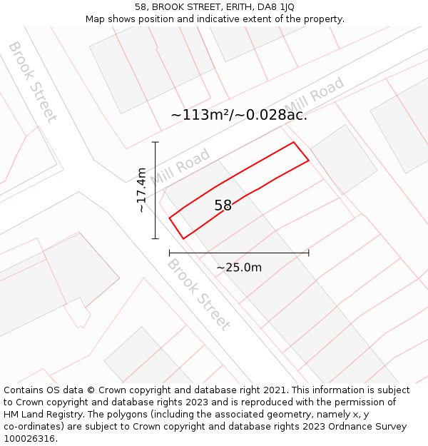 58, BROOK STREET, ERITH, DA8 1JQ: Plot and title map