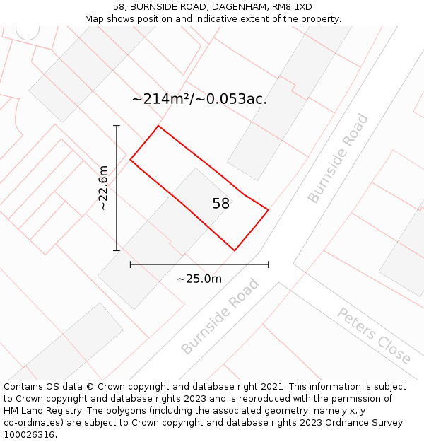 58, BURNSIDE ROAD, DAGENHAM, RM8 1XD: Plot and title map