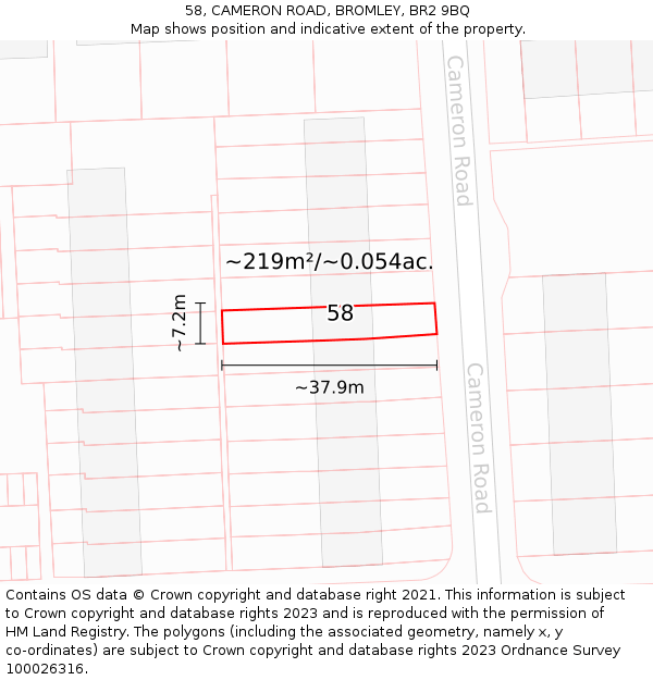 58, CAMERON ROAD, BROMLEY, BR2 9BQ: Plot and title map