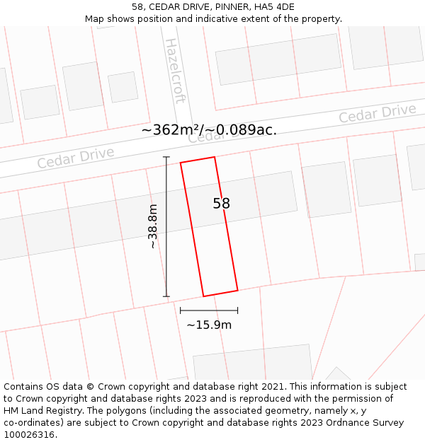58, CEDAR DRIVE, PINNER, HA5 4DE: Plot and title map